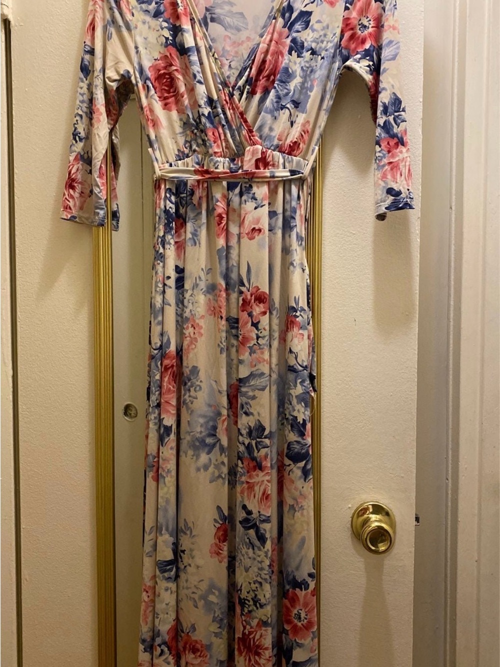Pinkblush Cream Maxi Dress with Pink & Blue Floral Print